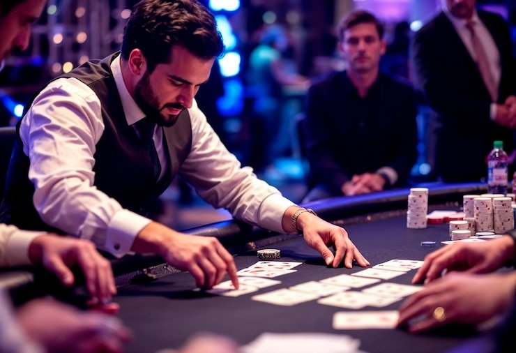 Dealer langsung di studio kasino hoki 108 membagikan kartu blackjack ke pemain